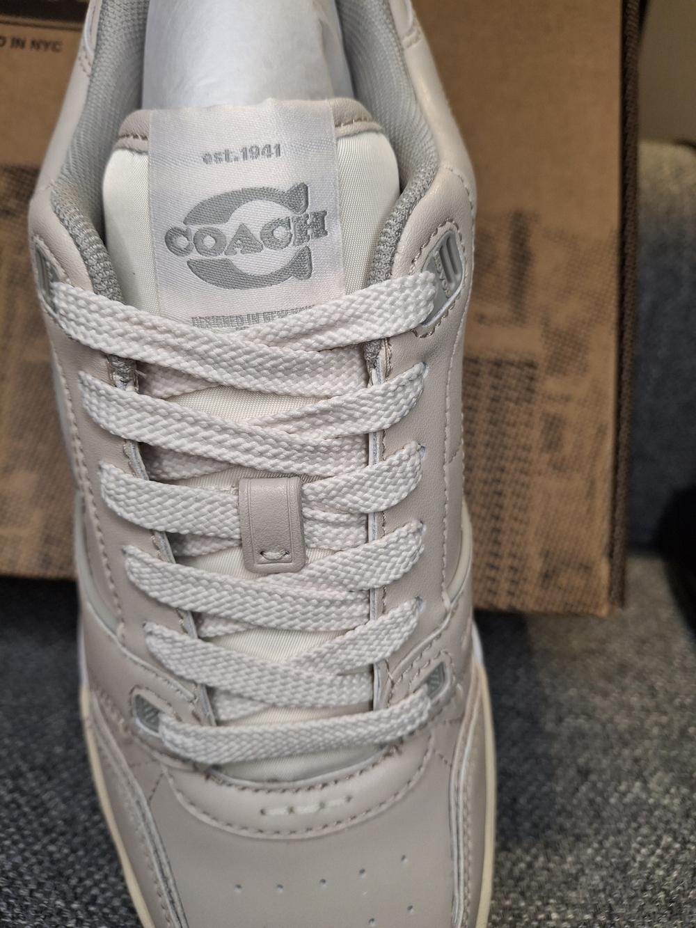 Coach Men’s Leather Low-Top Sneakers in Light Gray - Picture 6 of 8